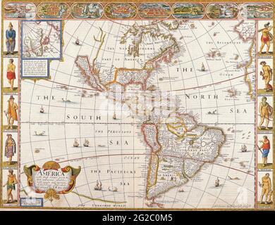 Antique Maps of the World The Americas John Speed c 1676 Stock