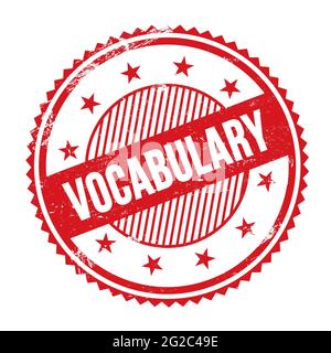 VOCABULARY text written on red grungy zig zag borders round stamp. Stock Photo