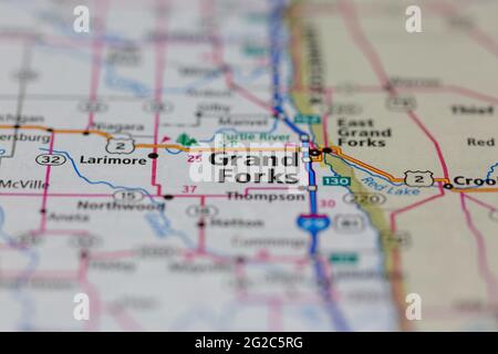Grand Forks North Dakota USA shown of a Road map or Geography map Stock Photo