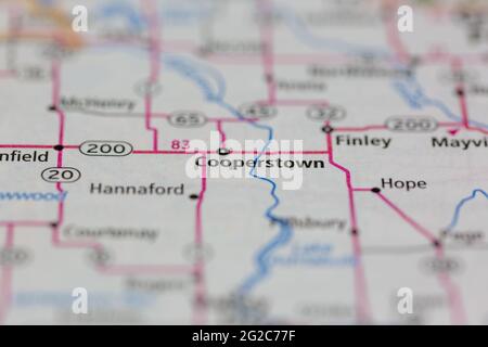 Cooperstown North Dakota USA shown of a Road map or Geography map Stock Photo