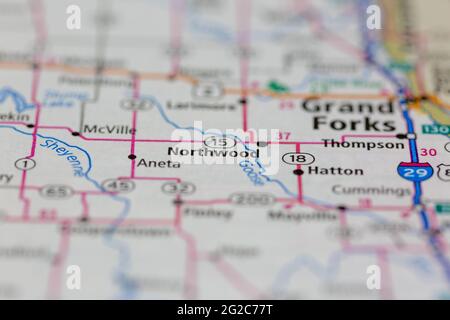 Northwood North Dakota USA shown of a Road map or Geography map Stock Photo