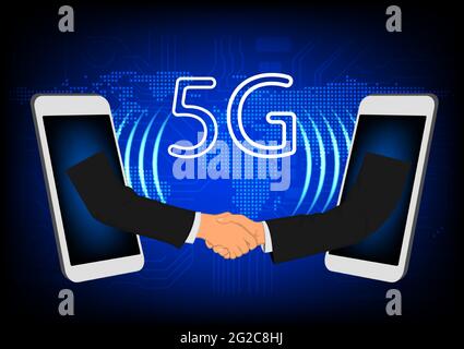 image graphics technology 5G network world global network by smartphone concept networking connection technology vector illustration Stock Vector