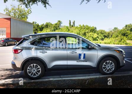 ELKIN, NC, USA-5 JUNE 2021:    A compact SUV with the logo and name 'Nationwide' on the doors. Horizontal image. Stock Photo