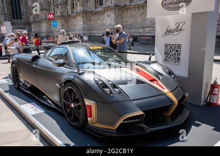 Milan, Italy. 10th June 2021. Pagani Imola - MILANO, ITALY, the Milan Monza Motor Show, from 10th to 13th June 2021 in Milan and Monza and will present the news of the 60 participating car and motorcycle manufacturers. With a democratic format, in which brands will exhibit their cars on equal stands, MIMO wants to give a restart signal for the world of fair and the automotive sector, with a free access and safe exhibition. Stock Photo