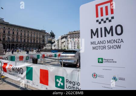 Milan, Italy. 10th June 2021. MILANO, ITALY, the Milan Monza Motor Show, from 10th to 13th June 2021 in Milan and Monza and will present the news of the 60 participating car and motorcycle manufacturers. With a democratic format, in which brands will exhibit their cars on equal stands, MIMO wants to give a restart signal for the world of fair and the automotive sector, with a free access and safe exhibition. Credit: Christian Santi/Alamy Live News Stock Photo