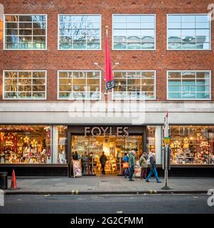 Foyles Bookshop, London. The entrance, façade and window display to the flagship store of the UK retail book shop situated in London's West End. Stock Photo