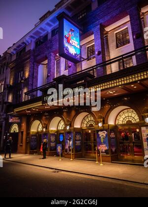 The Prince Edward theatre in the heart of London's West End theatre district showing a production of Mary Poppins. Stock Photo