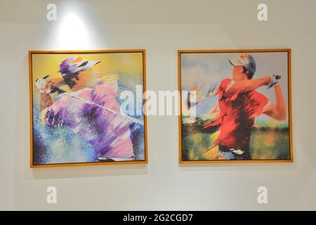 Abstract golf player from splash of watercolors.  paints. Stock Photo