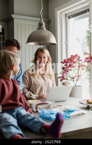 Mother talking to son Stock Photo