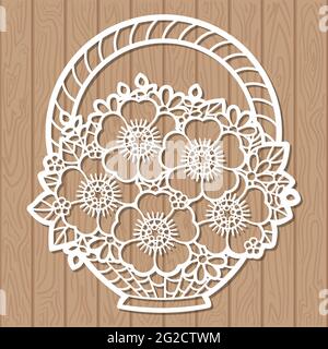 A bouquet of flowers in a basket. Template for laser cutting. Vector Stock Vector