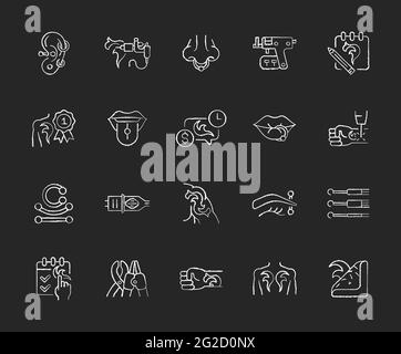 Tattoo and piercing chalk white icons set on dark background Stock Vector