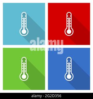 Thermometer icon set, flat design vector illustration in eps 10 for webdesign and mobile applications in four color options Stock Vector