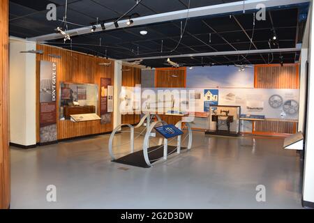 Displays in the Wright Brothers Visitor Center showing development of the first Airplane. Stock Photo