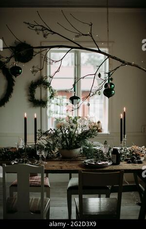 Christmas decorations and set table Stock Photo
