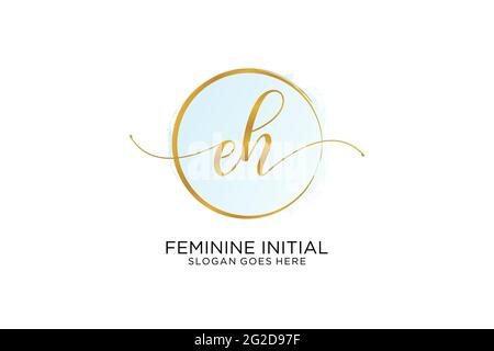 EH handwriting logo with circle template vector signature, wedding, fashion, floral and botanical with creative template. Stock Vector
