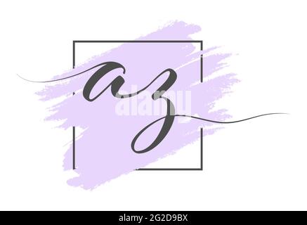 Calligraphic lowercase letters AZ on a colored background in a frame. Simple Style Stock Vector