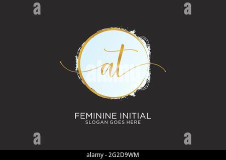 AT handwriting logo with circle template vector signature, wedding, fashion, floral and botanical with creative template. Stock Vector