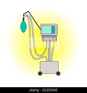 Medical ventilator cartoon icon. Color mechanical ventilation lungs Machine on white gradient background. Apparatus to patients having trouble breathi Stock Vector