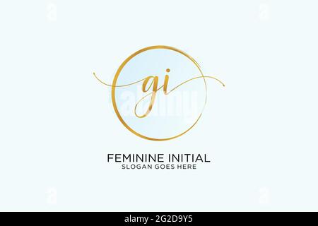 GI handwriting logo with circle template vector signature, wedding, fashion, floral and botanical with creative template. Stock Vector