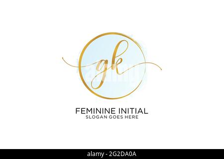 GK handwriting logo with circle template vector signature, wedding, fashion, floral and botanical with creative template. Stock Vector