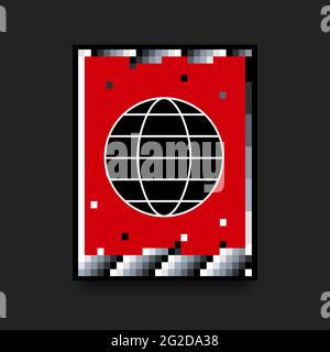Red Poster in Swiss Style with Black Planet and Monochrome Gradient Squares. Vector illustration Stock Vector