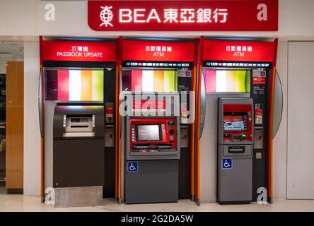 Hong Kong, China. 09th June, 2021. ATM machines at the Bank of East Asia (BEA) branch in Hong Kong. (Photo by Budrul Chukrut/SOPA Images/Sipa USA) Credit: Sipa USA/Alamy Live News Stock Photo