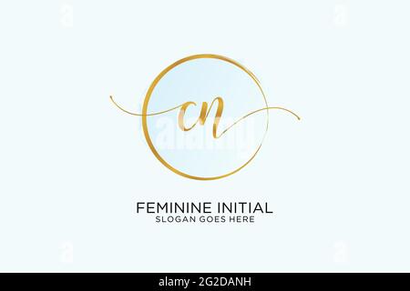 CN handwriting logo with circle template vector signature, wedding, fashion, floral and botanical with creative template. Stock Vector