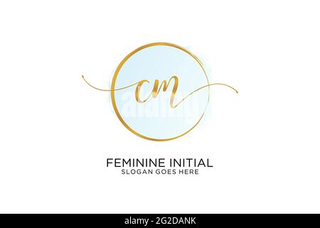 CM handwriting logo with circle template vector signature, wedding, fashion, floral and botanical with creative template. Stock Vector