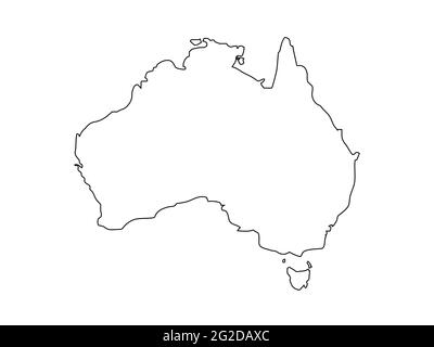 Australia stylized vector map isolated on white background. Black outline Australia silhouette. Minimalistic world map. Generalized image of the conti Stock Vector