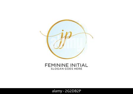 JP handwriting logo with circle template vector signature, wedding, fashion, floral and botanical with creative template. Stock Vector