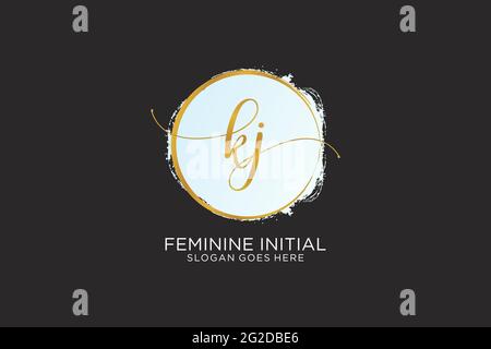 KJ handwriting logo with circle template vector signature, wedding, fashion, floral and botanical with creative template. Stock Vector