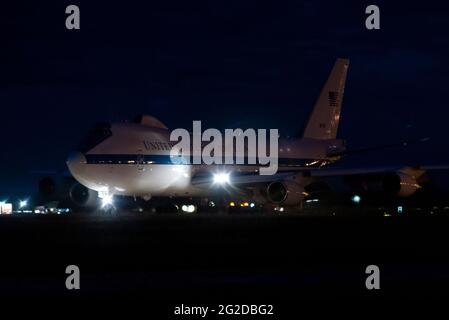 USAF Boeing E-4B Advanced Airborne Command Post (AACP), Nightwatch, follows the US president on international visits as command post in emergencies Stock Photo