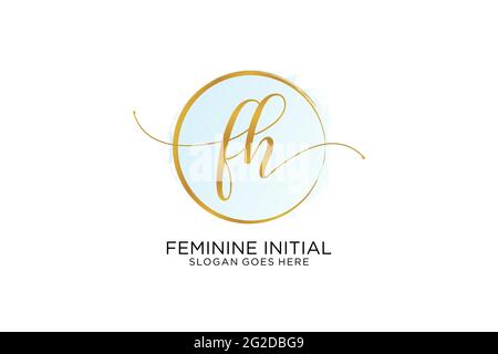 FH handwriting logo with circle template vector signature, wedding, fashion, floral and botanical with creative template. Stock Vector