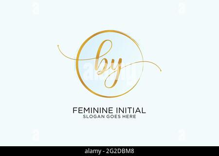 BY handwriting logo with circle template vector signature, wedding, fashion, floral and botanical with creative template. Stock Vector