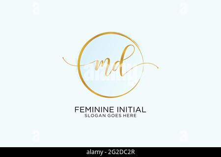 MD handwriting logo with circle template vector signature, wedding, fashion, floral and botanical with creative template. Stock Vector