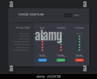 Pricing table vector illustration. Price list web page Stock Vector