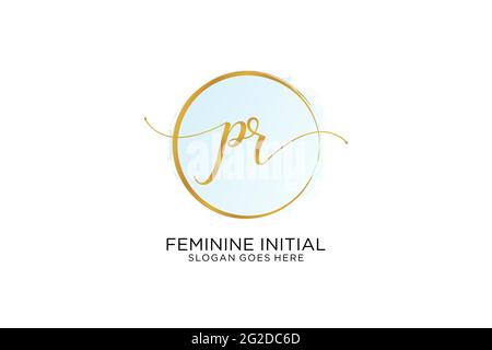 PR handwriting logo with circle template vector signature, wedding, fashion, floral and botanical with creative template. Stock Vector