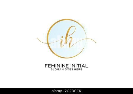 IH handwriting logo with circle template vector signature, wedding, fashion, floral and botanical with creative template. Stock Vector