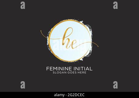 HE handwriting logo with circle template vector signature, wedding, fashion, floral and botanical with creative template. Stock Vector
