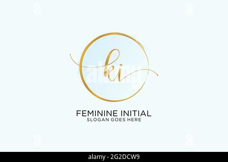 KI handwriting logo with circle template vector signature, wedding, fashion, floral and botanical with creative template. Stock Vector