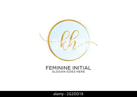 KH handwriting logo with circle template vector signature, wedding, fashion, floral and botanical with creative template. Stock Vector