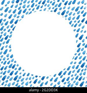 Watercolor spots. Round frame with strokes of blue paint. Abstract prints of paint. Stains isolated on white background. Seamless vector pattern Stock Vector