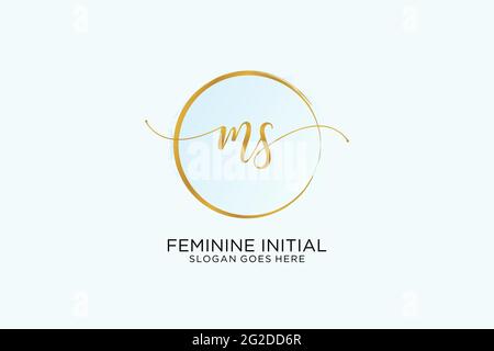 MS handwriting logo with circle template vector signature, wedding, fashion, floral and botanical with creative template. Stock Vector