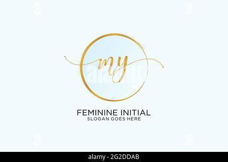 MY handwriting logo with circle template vector signature, wedding, fashion, floral and botanical with creative template. Stock Vector