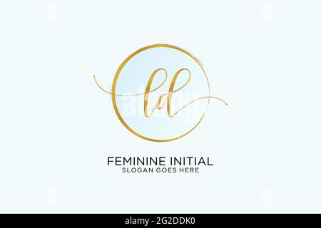 LD handwriting logo with circle template vector signature, wedding, fashion, floral and botanical with creative template. Stock Vector
