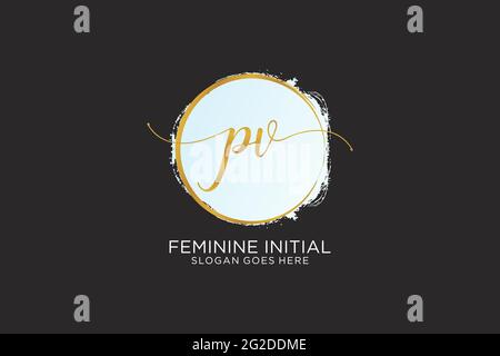 PV handwriting logo with circle template vector signature, wedding, fashion, floral and botanical with creative template. Stock Vector