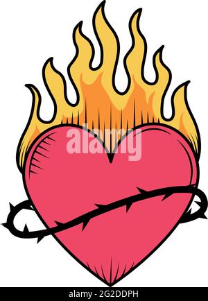 flaming heart tattoo Stock Vector