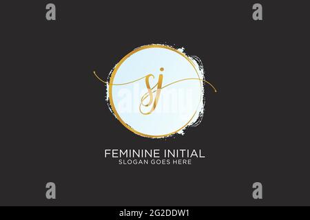 SJ handwriting logo with circle template vector signature, wedding, fashion, floral and botanical with creative template. Stock Vector