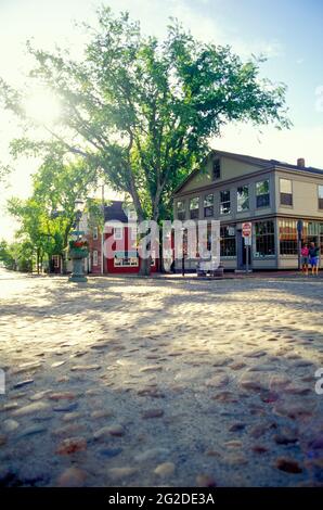 Cobblestone Street, Main Street, Nantucket, Nantucket Island, Massachusetts, USA Stock Photo