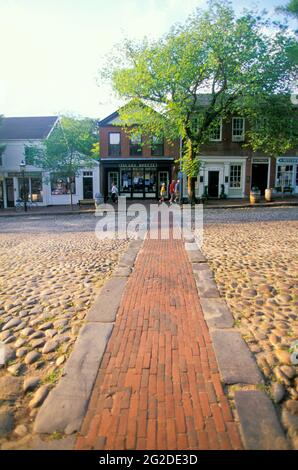 Brick Crosswalk on Cobblestone Street, Main Street, Nantucket, Nantucket Island, Massachusetts, USA